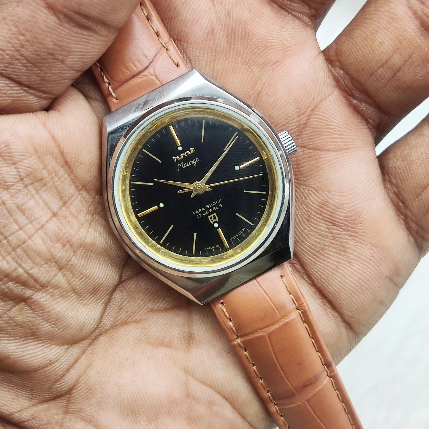 HMT Maurya Black Dial Watch with 17 Jewels and Stick Indices