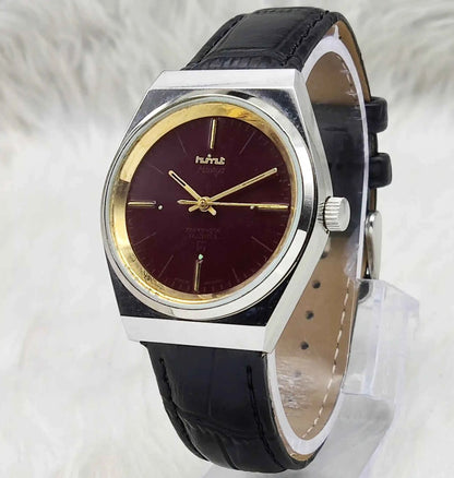 HMT Maurya Maroon Dial Watch 17 Jewels and Stick Indices
