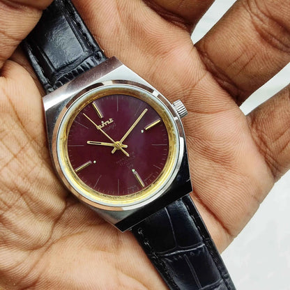 HMT Maurya Maroon Dial Watch 17 Jewels and Stick Indices