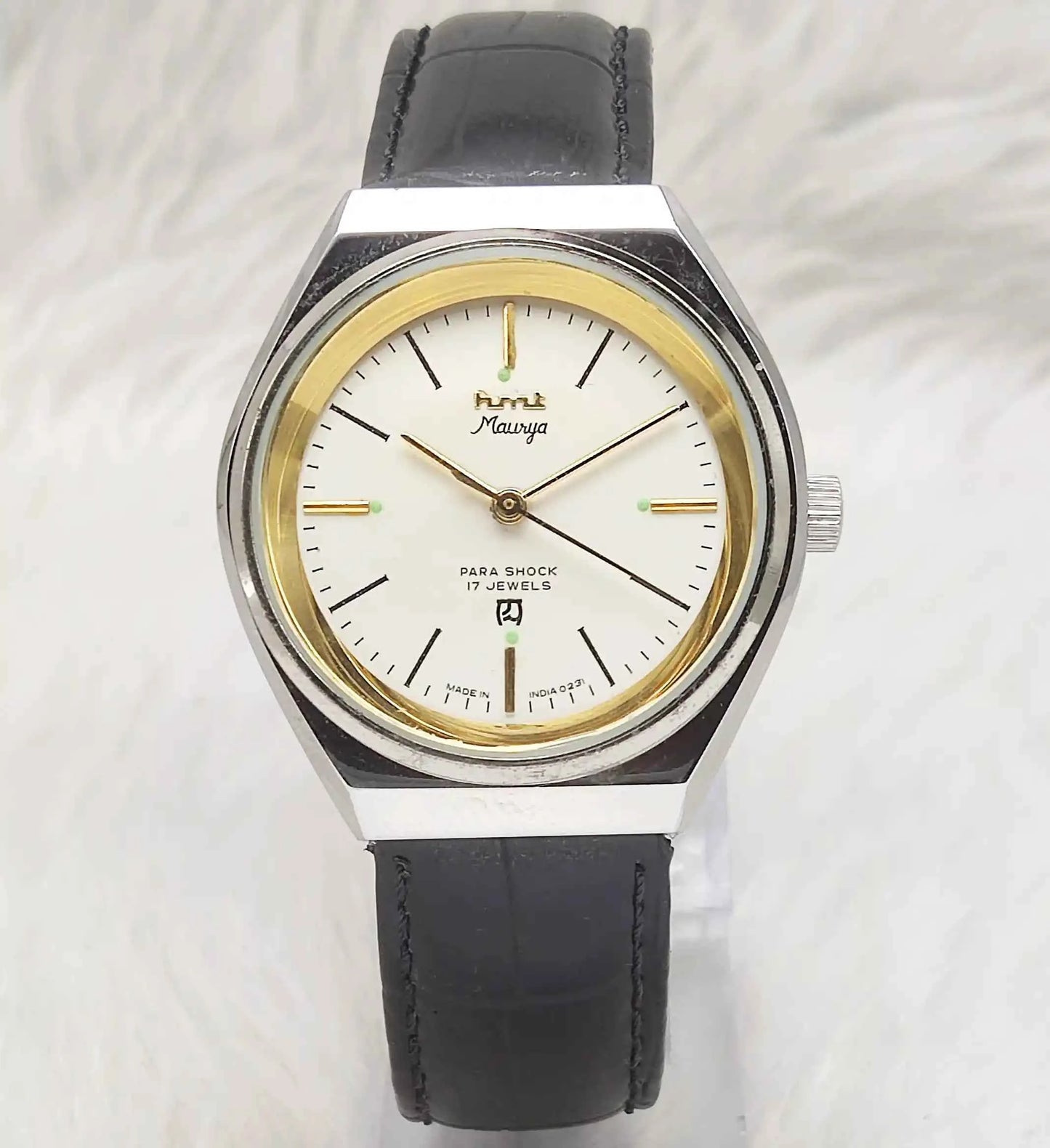HMT Maurya Pearl Dial Handwinding Watch 17 Jewels and Stick Indices