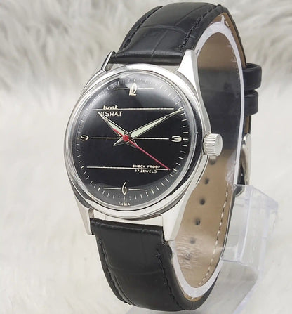HMT Nishat Watch with 17 Jewels and Black Dial