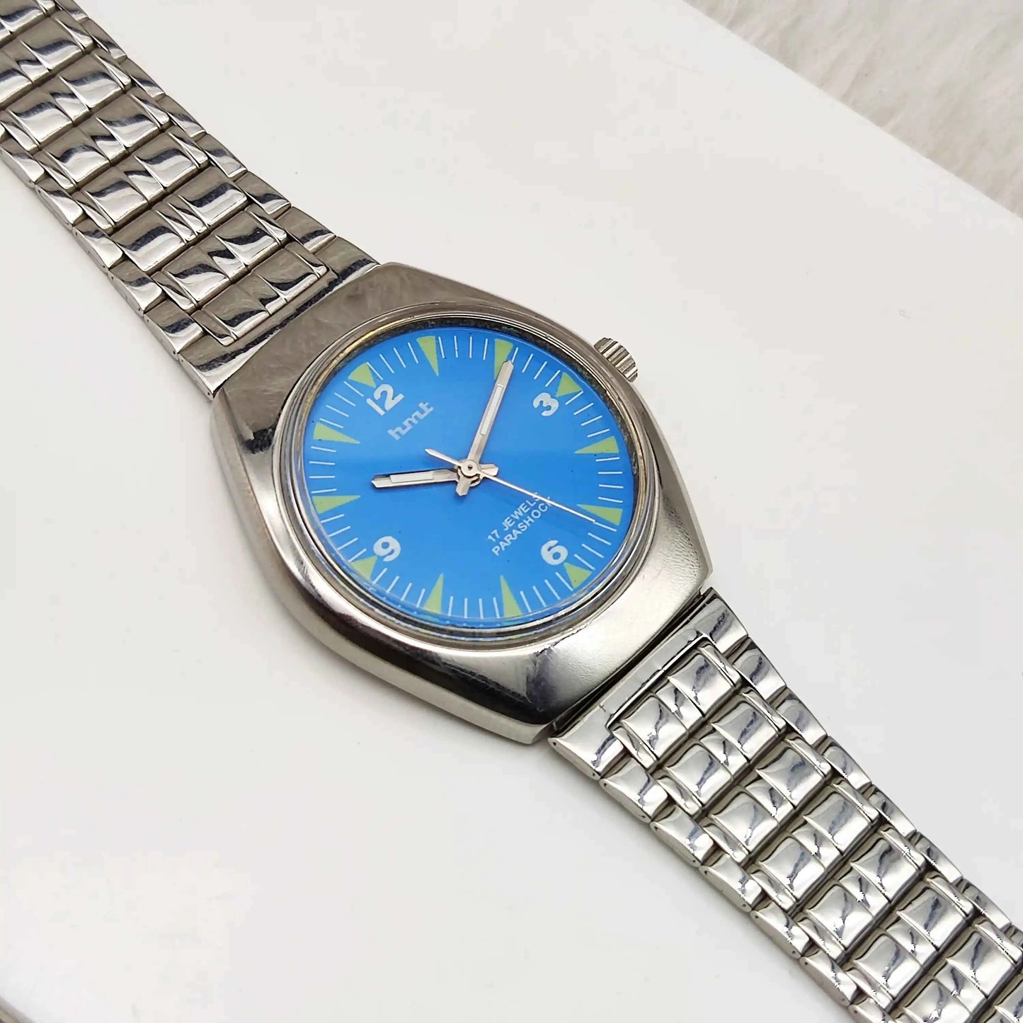 HMT Para Shock Stick Indices 17 Jewels Sky Blue Dial Handwinding Watch