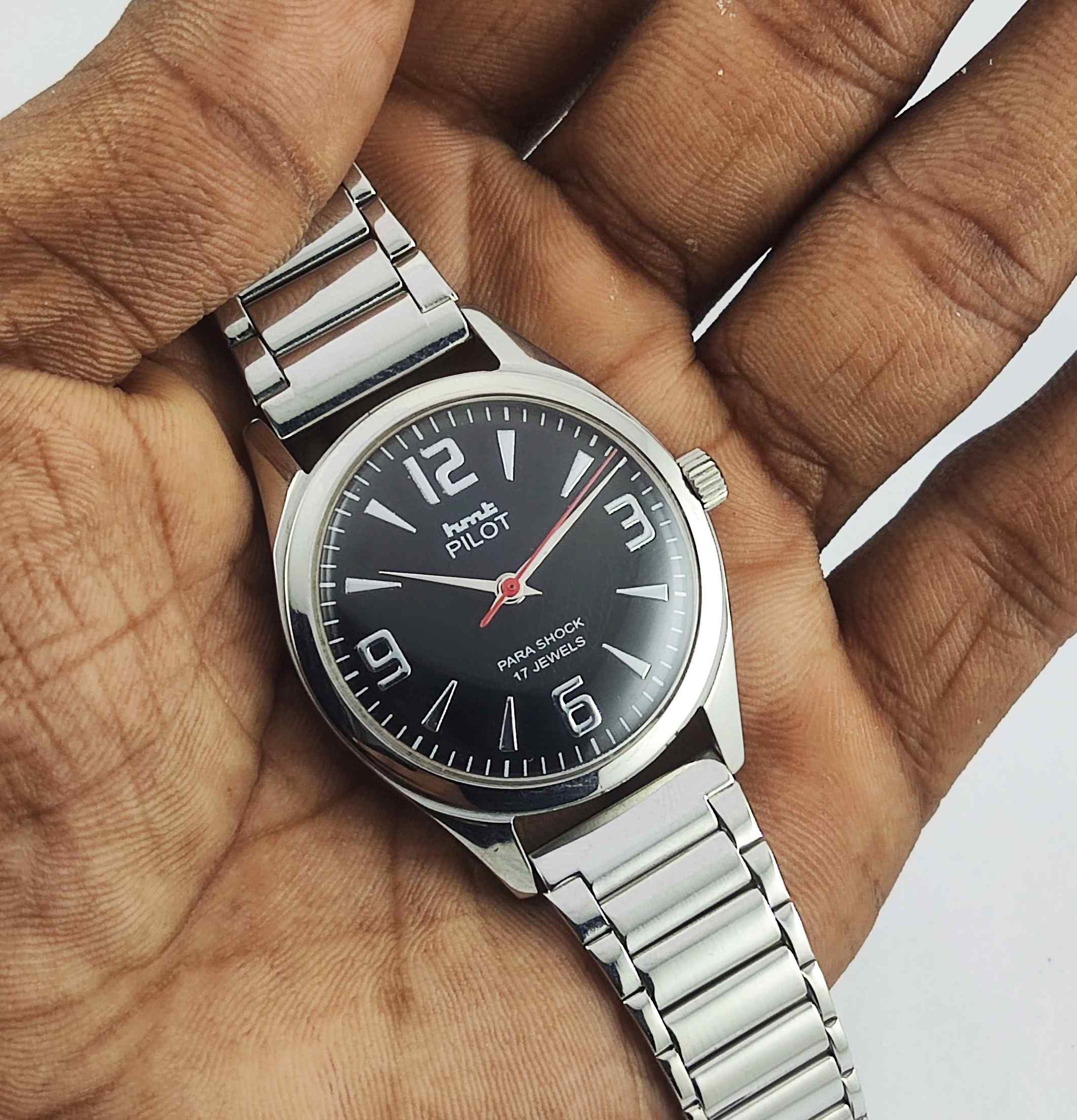 HMT Pilot 0231 Black Para Shock 17 Jewels Mechanical Handwinding Men's Watch Discover-Diamonds