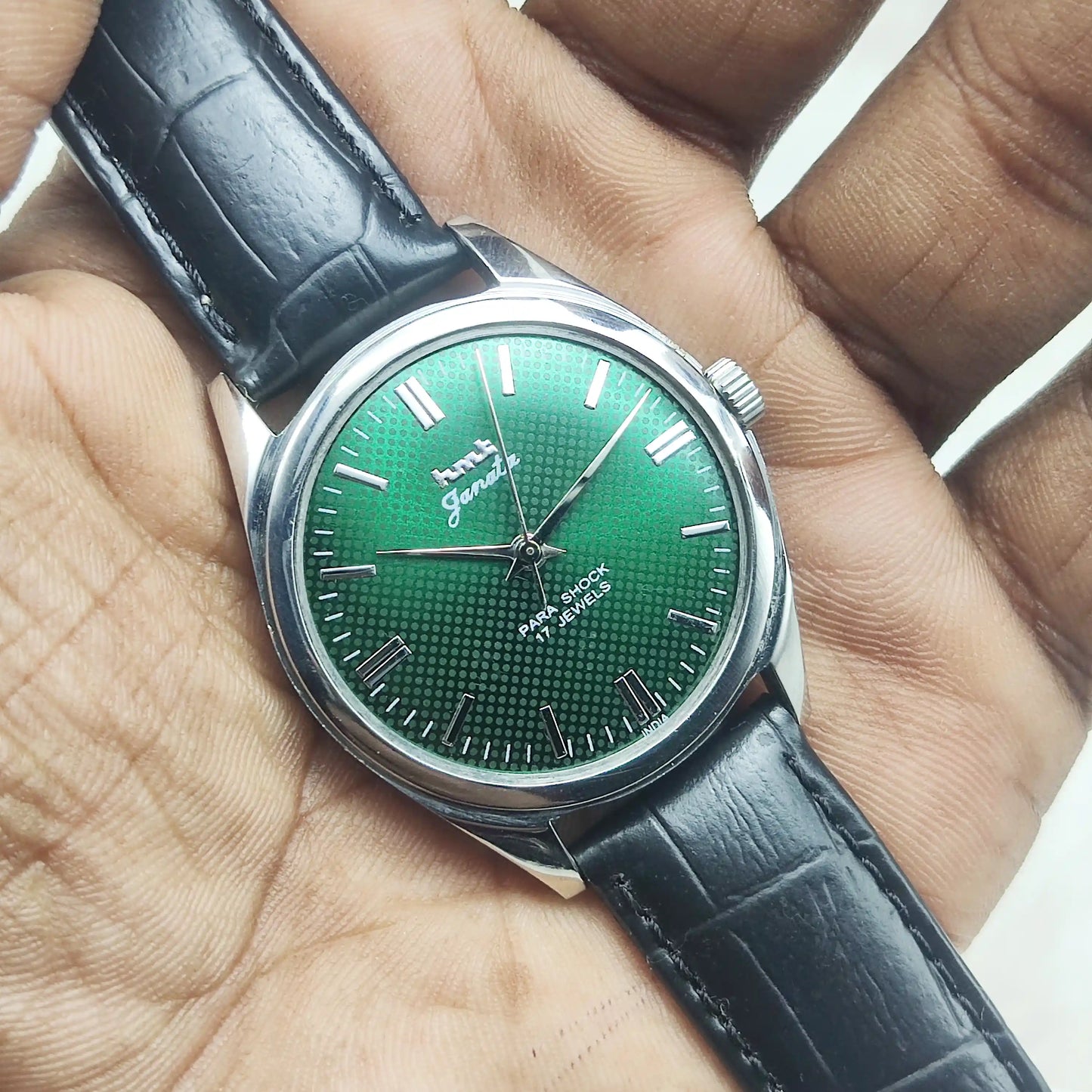 HMT Janata Dotted Apple Green Dial Stick indices 17 Jewels Handwinding Men's Watch
