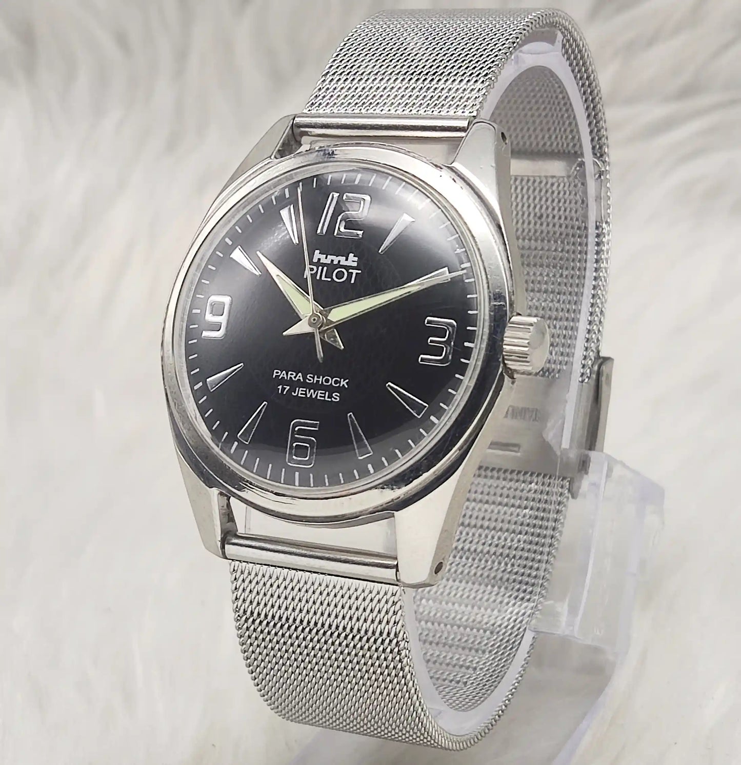 HMT Pilot 17 Jewels Black Dial - Handwinding Men's Watch Numerals Indices