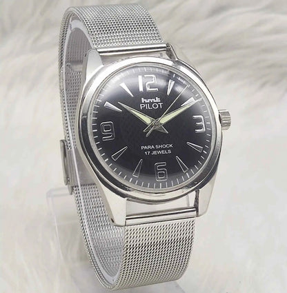HMT Pilot 17 Jewels Green Dial - Handwinding Men's Watch Numerals Indices