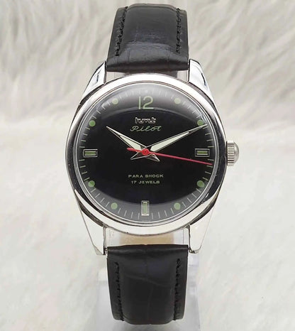 HMT Pilot 17 Jewels Mechanical Handwinding Black Dial Men's Watch
