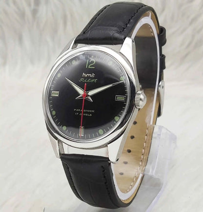 HMT Pilot 17 Jewels Mechanical Handwinding Black Dial Men's Watch