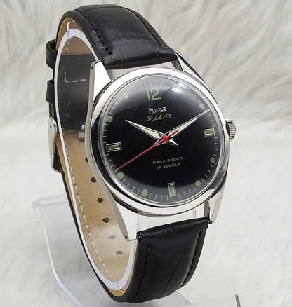 HMT Pilot 17 Jewels Mechanical Handwinding Black Dial Men's Watch