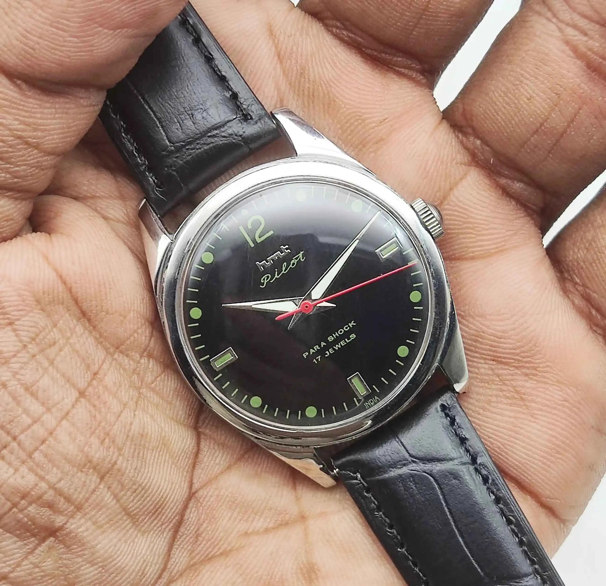 HMT Pilot 17 Jewels Mechanical Handwinding Black Dial Men's Watch