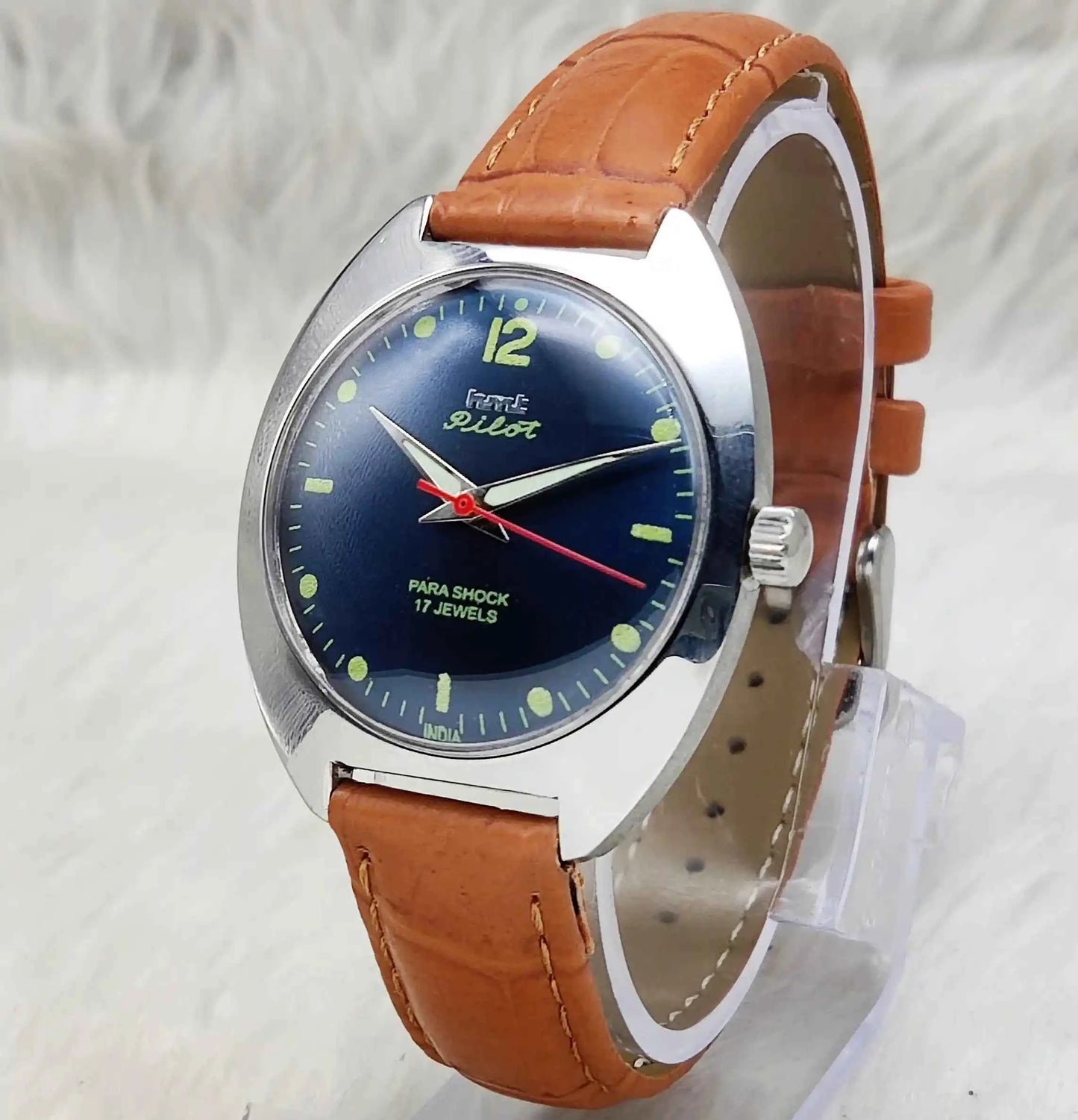 HMT Pilot 17 Jewels Bluish Dial Dotted Indices Handwinding Watch