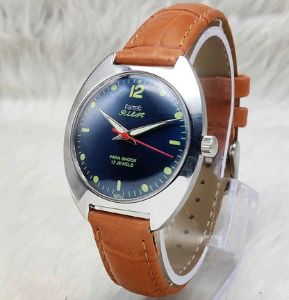 HMT Pilot 17 Jewels Bluish Dial Dotted Indices Handwinding Watch