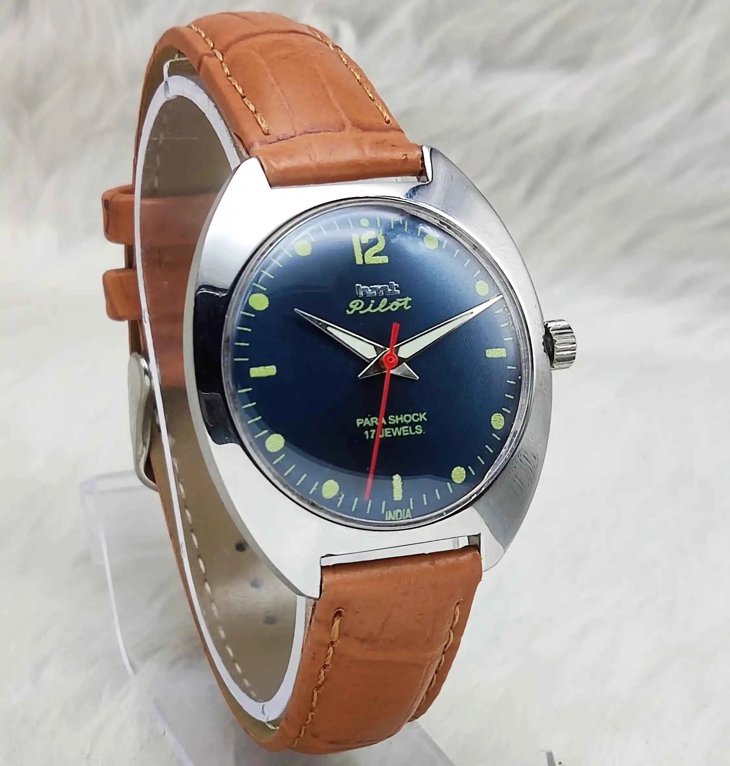 HMT Pilot 17 Jewels Bluish Dial Dotted Indices Handwinding Watch