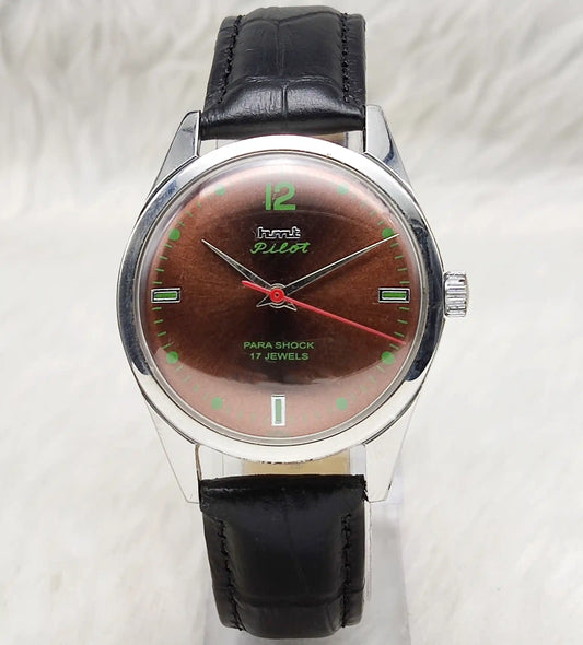 HMT Pilot 17 Jewels Brown Dial Handwinding Watch with Dotted Indices