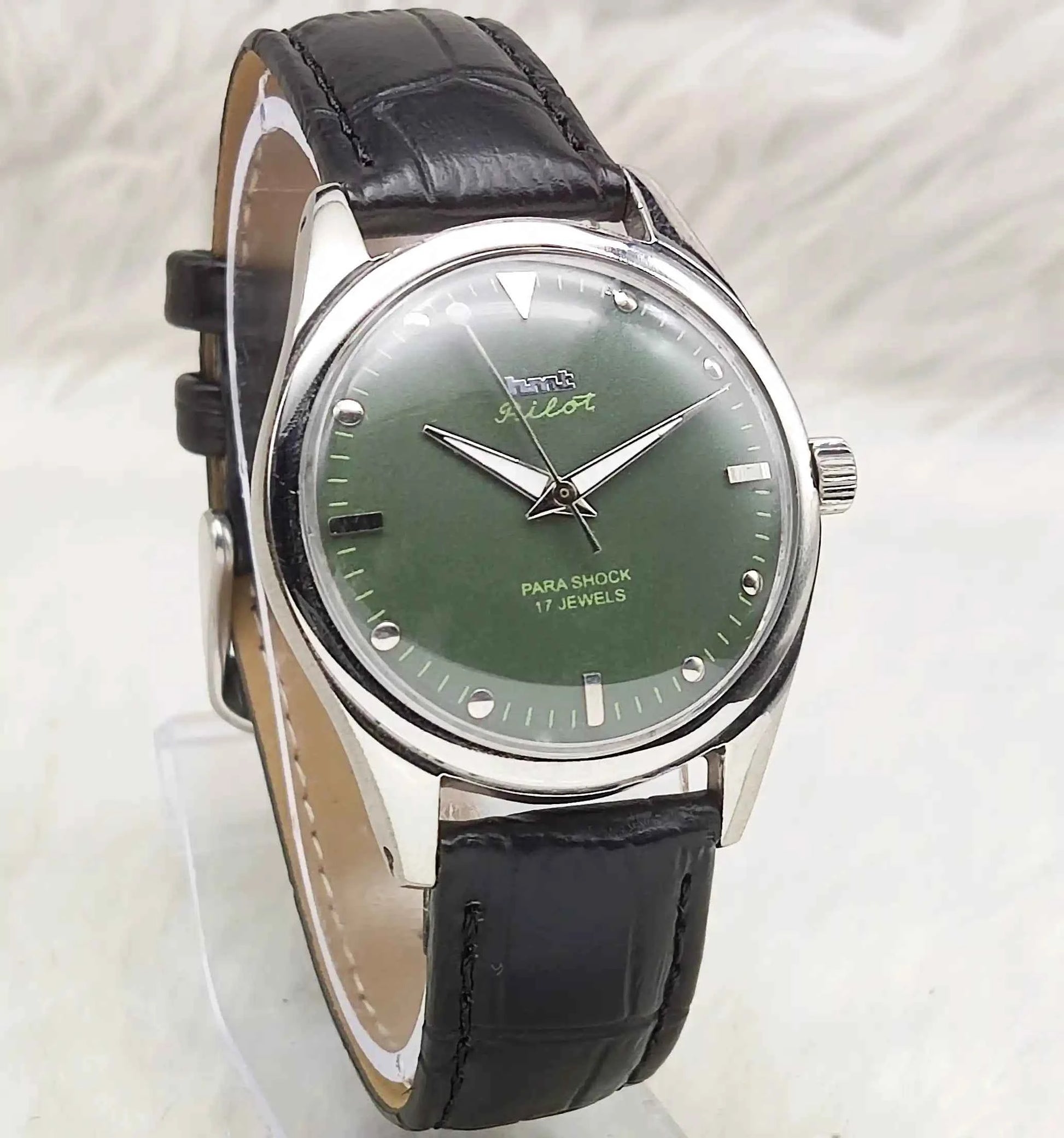 HMT Pilot 17 Jewels Dark Green Dial Dotted Indices Handwinding Watch