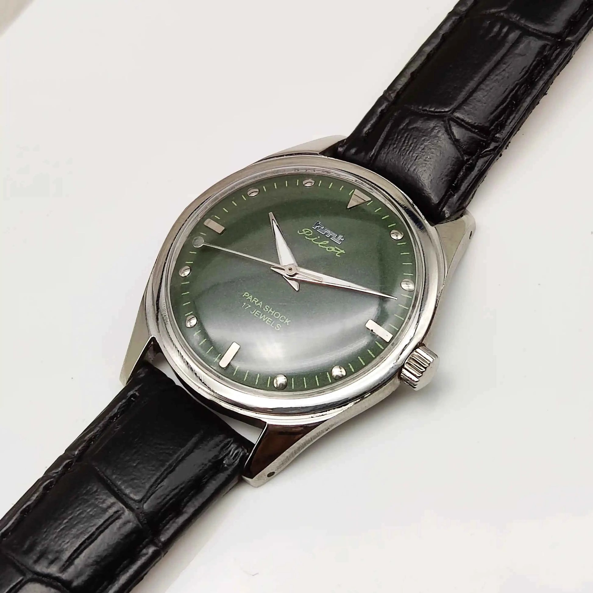 HMT Pilot 17 Jewels Dark Green Dial Dotted Indices Handwinding Watch