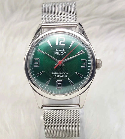 HMT Pilot 17 Jewels Green Dial - Handwinding Men's Watch English Numerals