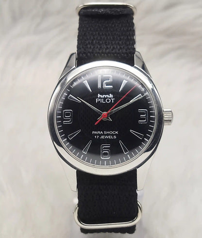 HMT Pilot 17 Jewels Black Dial - Handwinding Men's Watch English Numerals