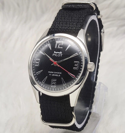 HMT Pilot 17 Jewels Black Dial - Handwinding Men's Watch English Numerals