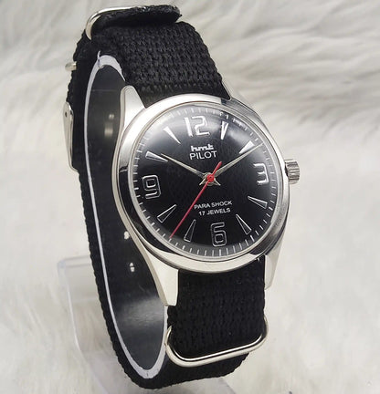 HMT Pilot 17 Jewels Black Dial - Handwinding Men's Watch English Numerals