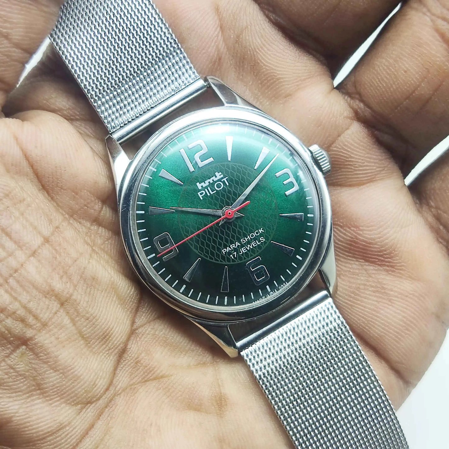HMT Pilot 17 Jewels Green Dial - Handwinding Men's Watch English Numerals