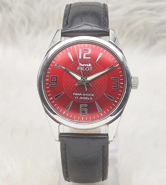 HMT Pilot Maroon Dial Watch - 17 Jewels Handwinding Timepiece