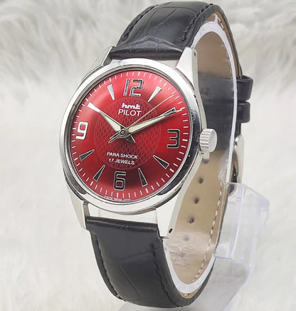 HMT Pilot 17 Jewels Handwinding 17 Jewels Maroon Color Dial Watch