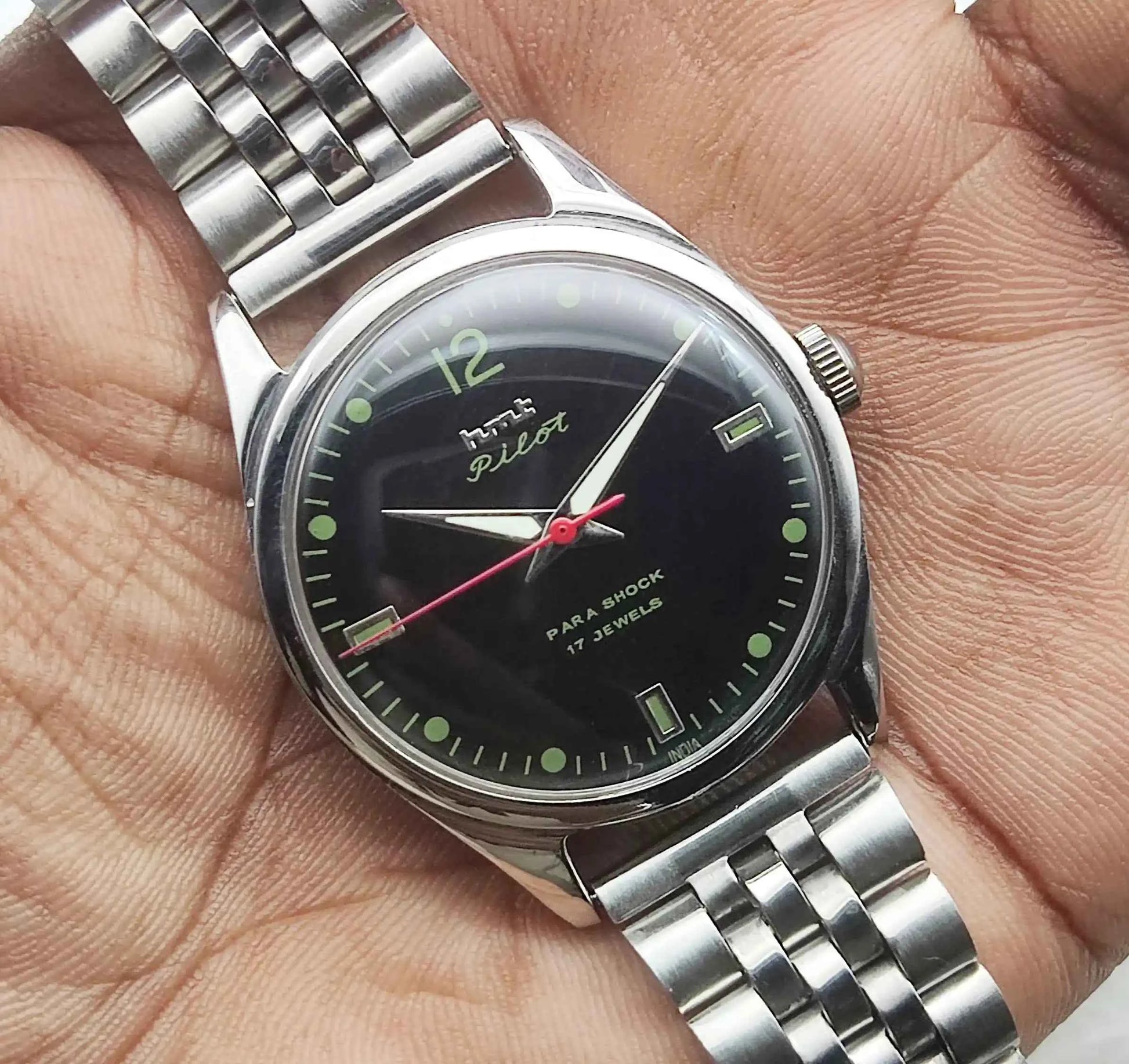 HMT Pilot 17 Jewels Mechanical Handwinding Black Dial Men's Watch