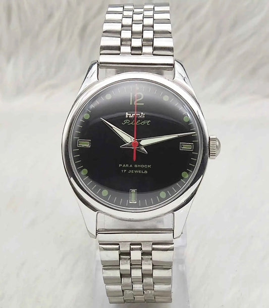 HMT Pilot 17 Jewels Mechanical Handwinding Black Dial Men's Watch