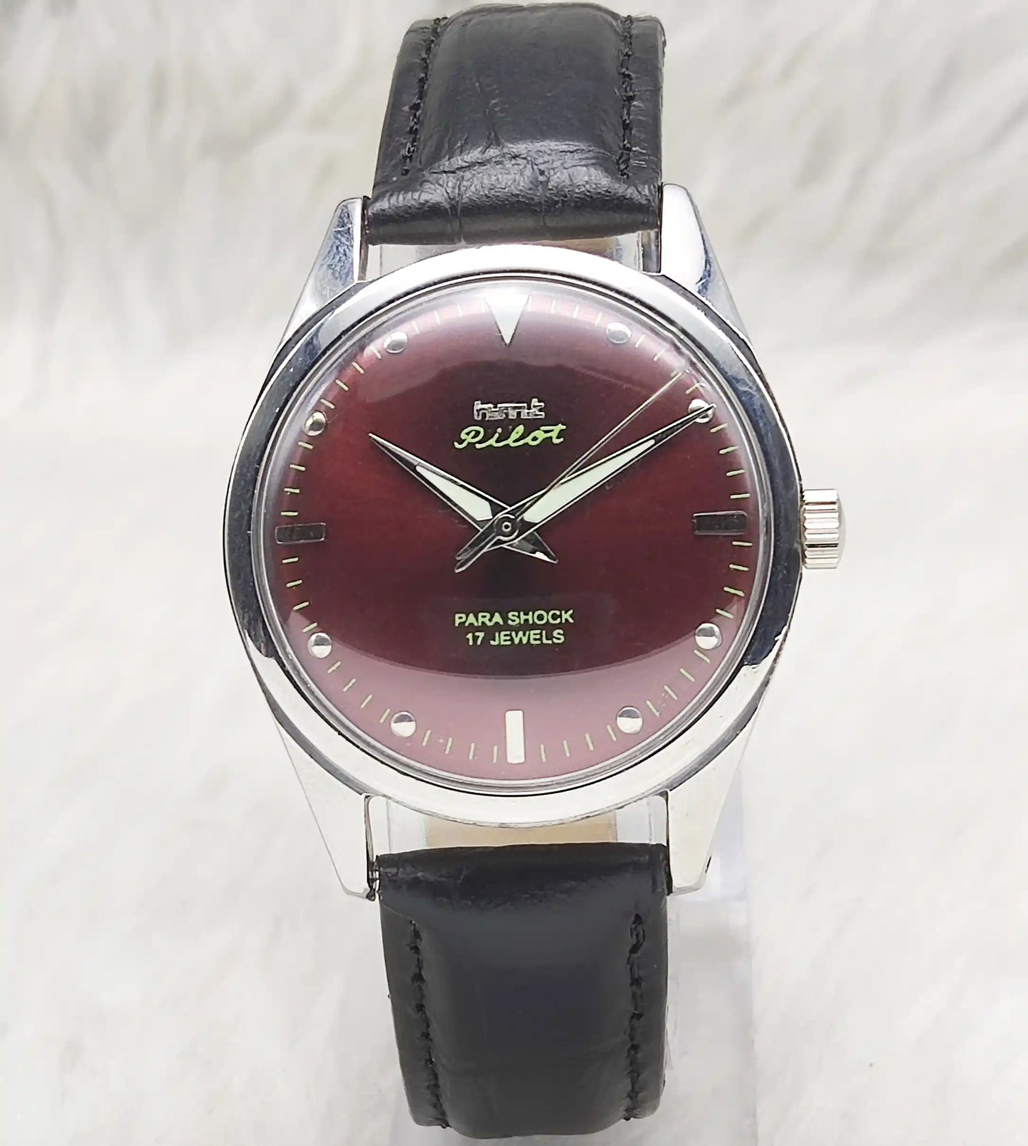 HMT Pilot 17 Jewels Handwinding Men's Watch with Maroon Dial