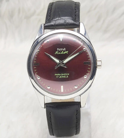 HMT Pilot 17 Jewels Handwinding Men's Watch with Maroon Dial