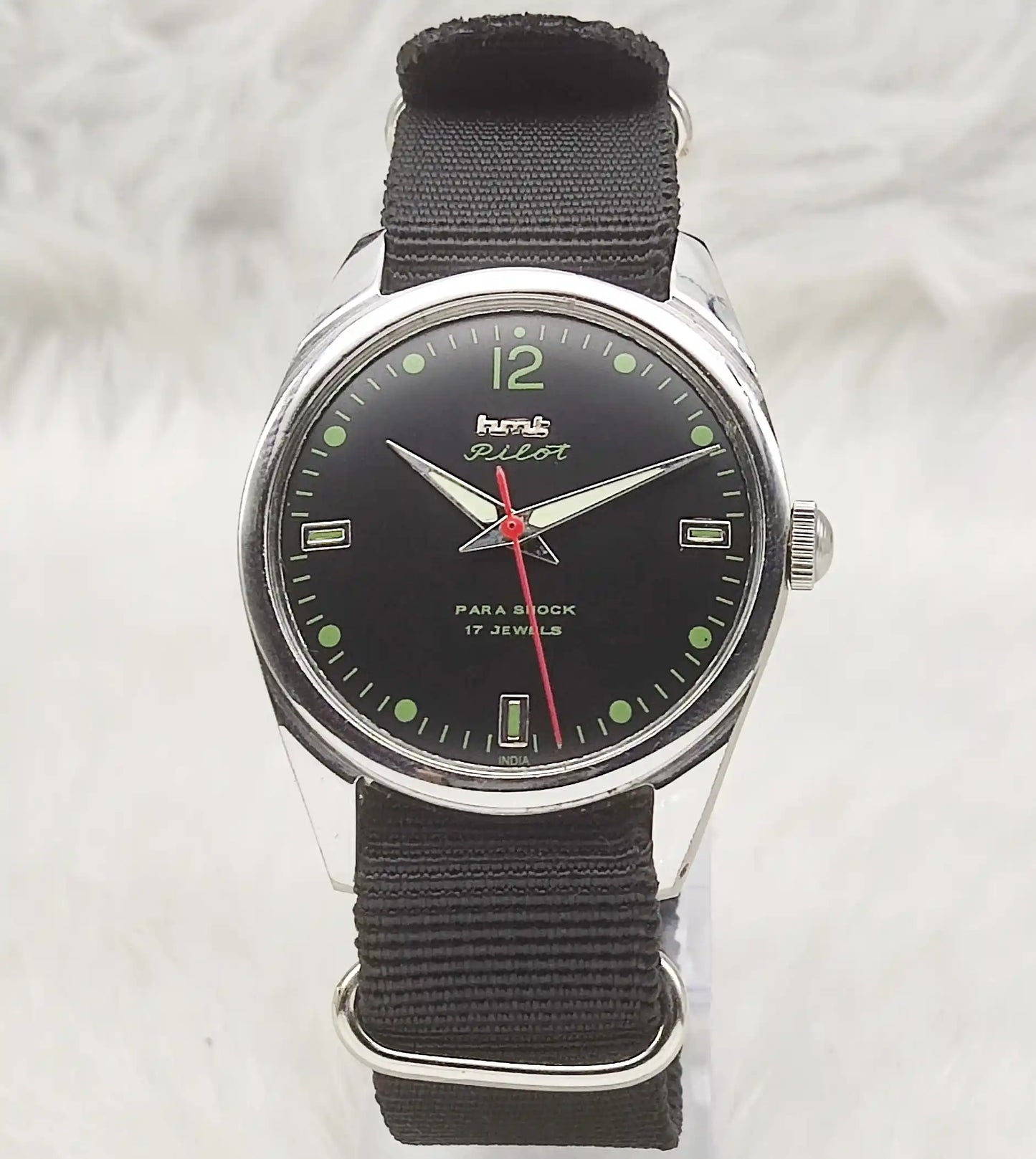 HMT Pilot 17 Jewels PAra Shock Black Dial Handwinding Men's Watch 0231