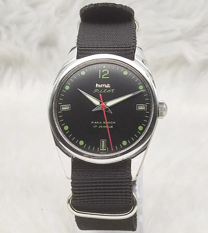 HMT Pilot 17 Jewels PAra Shock Black Dial Handwinding Men's Watch 0231