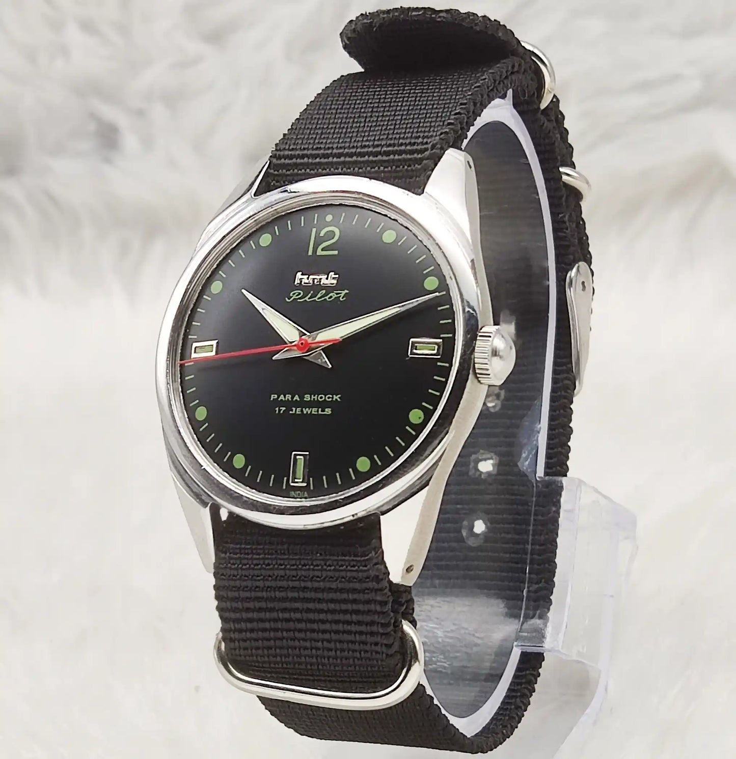 HMT Pilot 17 Jewels PAra Shock Black Dial Handwinding Men's Watch 0231
