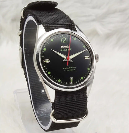 HMT Pilot 17 Jewels PAra Shock Black Dial Handwinding Men's Watch 0231
