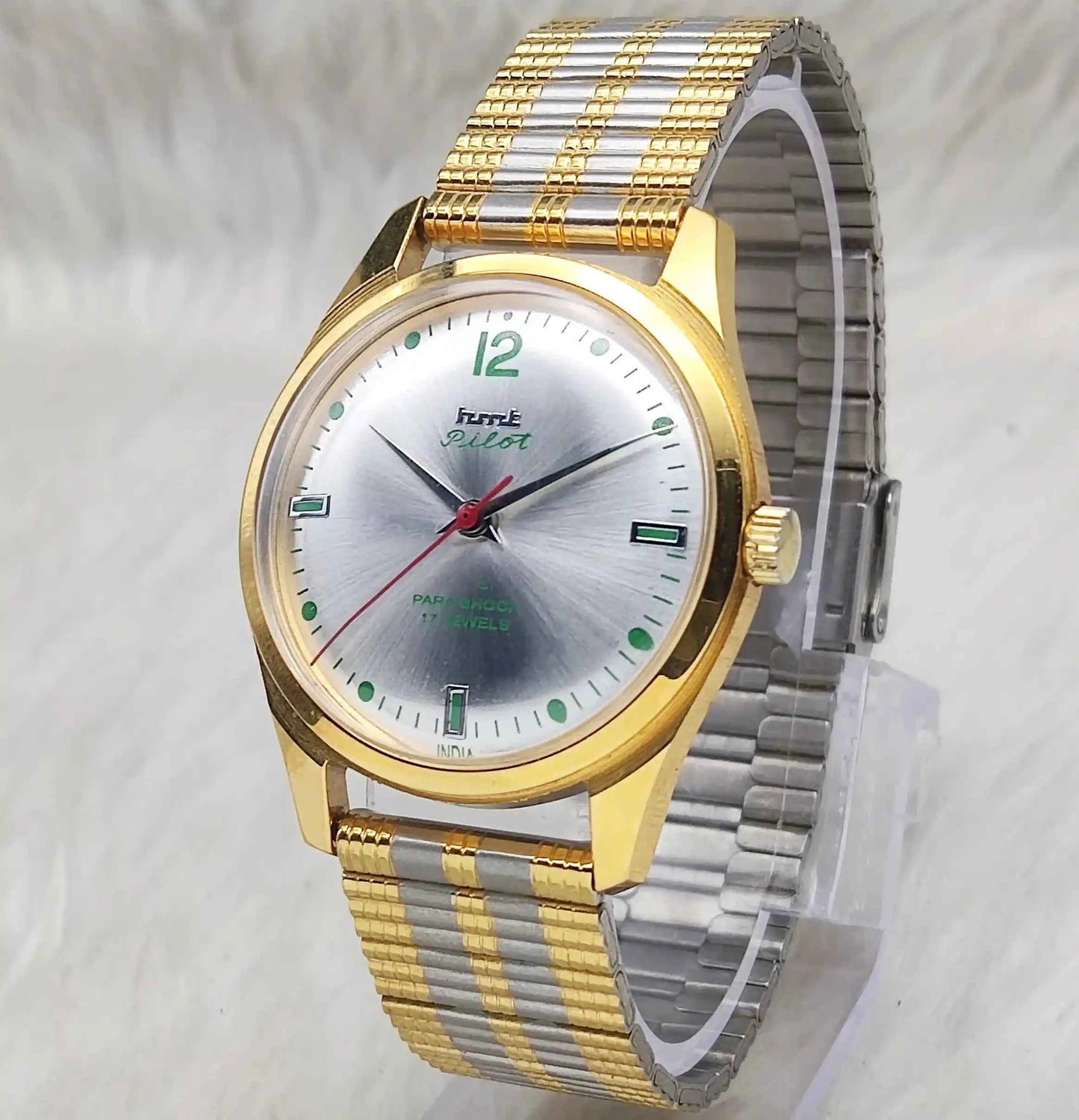 HMT Pilot 17 Jewels Dotted Indices Silver Dial Mechanical Handwinding Watch