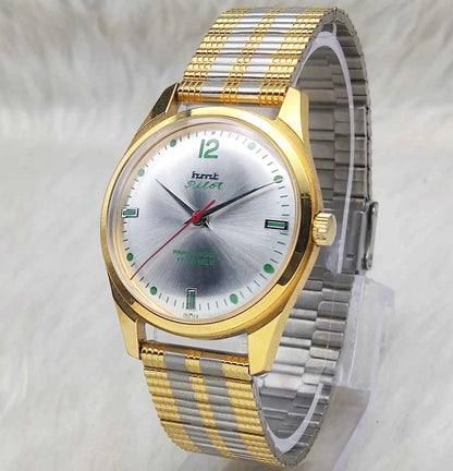HMT Pilot 17 Jewels Dotted Indices Silver Dial Mechanical Handwinding Watch