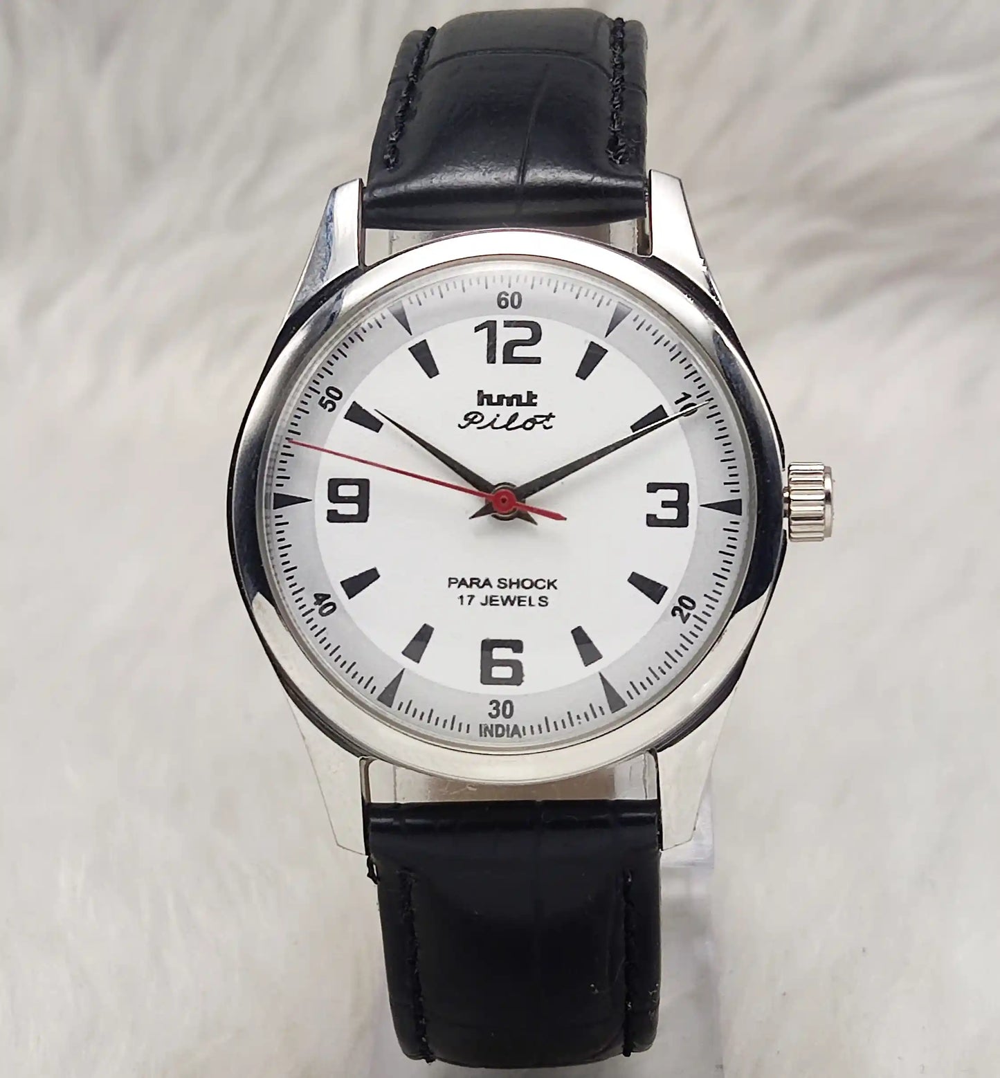 HMT Pilot 17 Jewels White Dial - Handwinding Men's Watch English-Stick Numerals Transparent Back