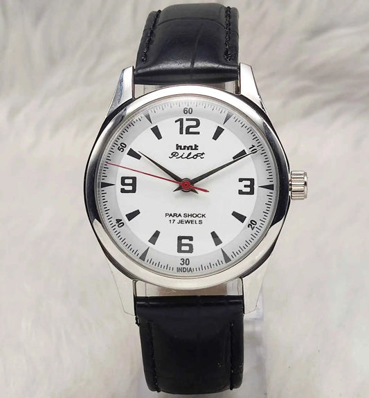 HMT Pilot 17 Jewels White Dial - Handwinding Men's Watch English-Stick Numerals Transparent Back