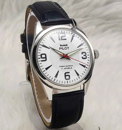 HMT Pilot 17 Jewels Blue Dial - Handwinding Men's Watch Stick Numerals Indices