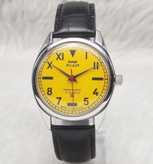 HMT Pilot 17 Jewels Yellow Dial - Handwinding Men's Watch