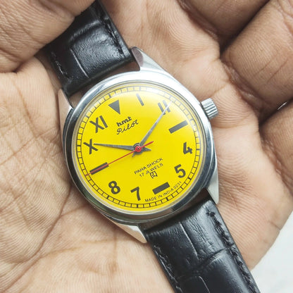 HMT Pilot Watch 17 Jewels Yellow Dial - Handwinding Men's Timepiece