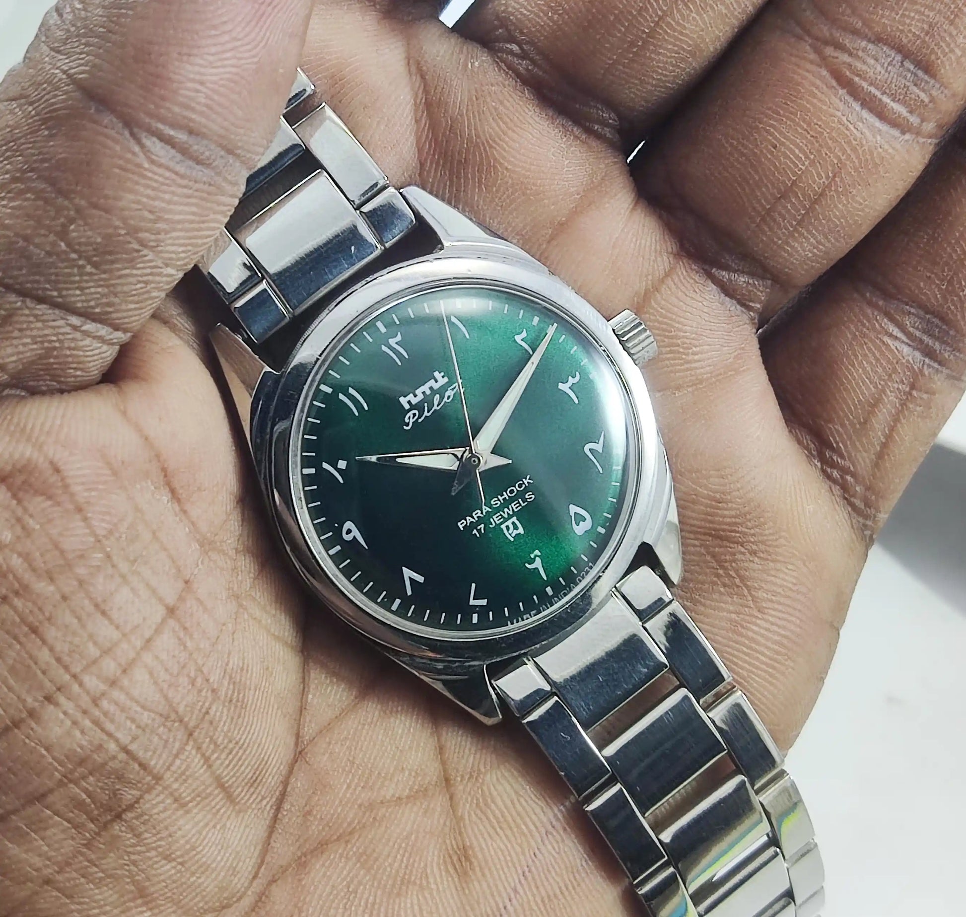 HMT Pilot Arabic Font Green Dial Para Shock 17 Jewels Dial Handwinding Discover-Diamonds
