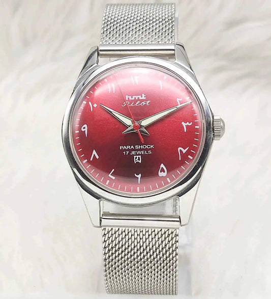 HMT Pilot Arabic Font Red Apple Color Dial 17 Jewels Handwinding Watch