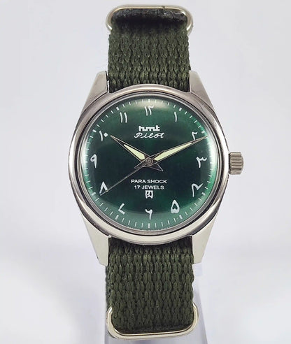 HMT Pilot Arabic Green Dial 17 Jewels Dial Handwinding Watch Discover-Diamonds
