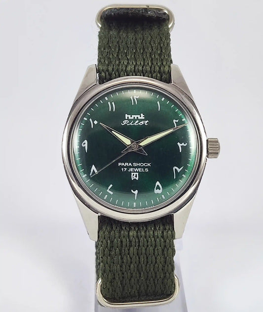 HMT Pilot Arabic Green Dial 17 Jewels Dial Handwinding Watch Discover-Diamonds