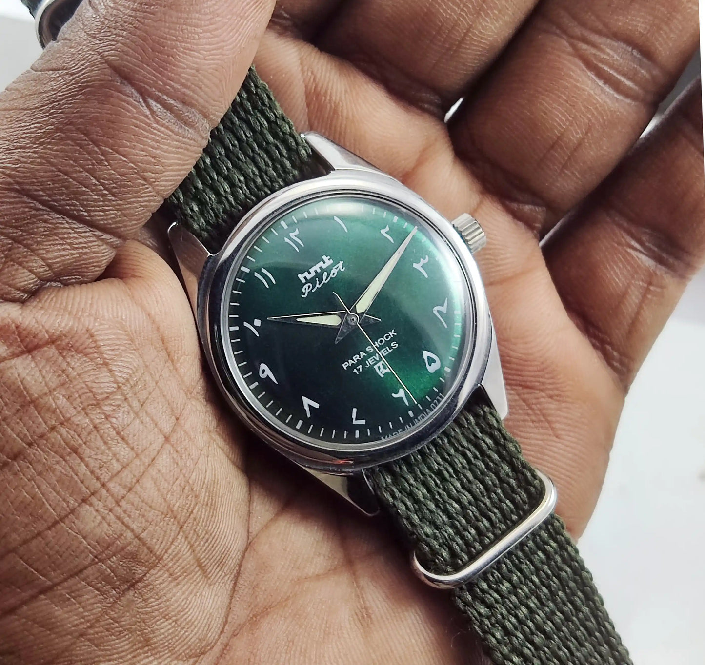 HMT Pilot Arabic Green Dial 17 Jewels Dial Handwinding Watch Discover-Diamonds