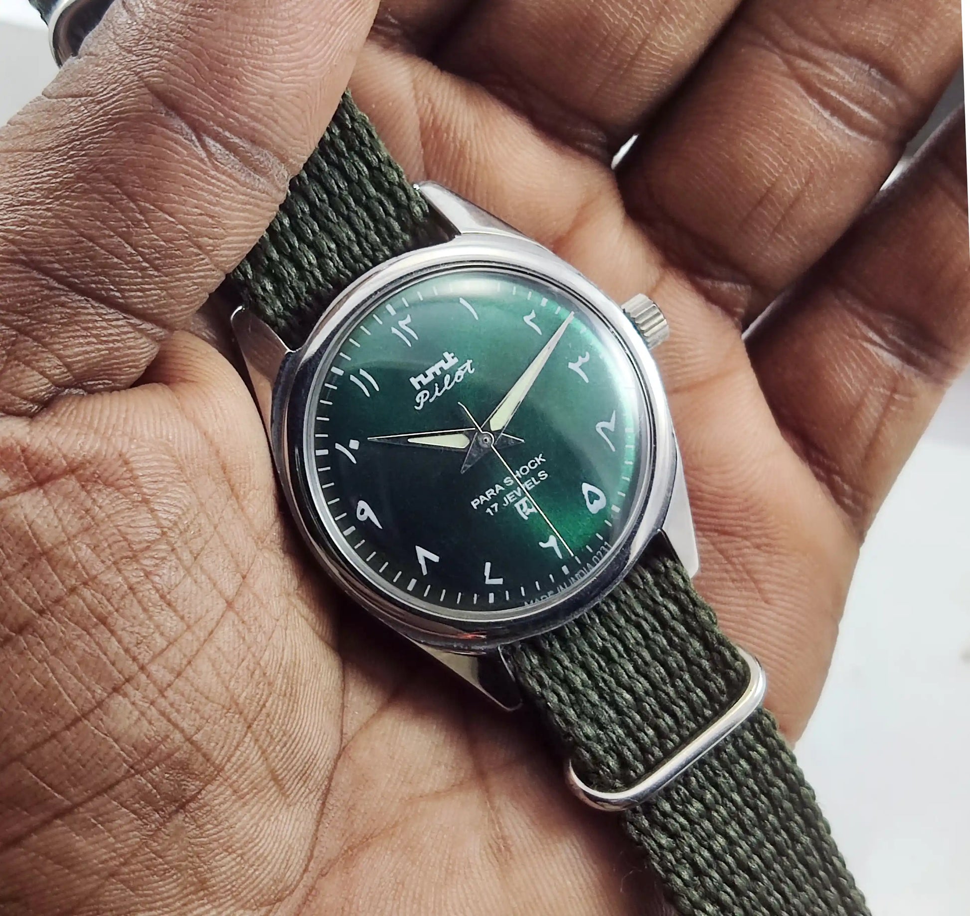 HMT Pilot Arabic Green Dial 17 Jewels Dial Handwinding Watch Discover-Diamonds