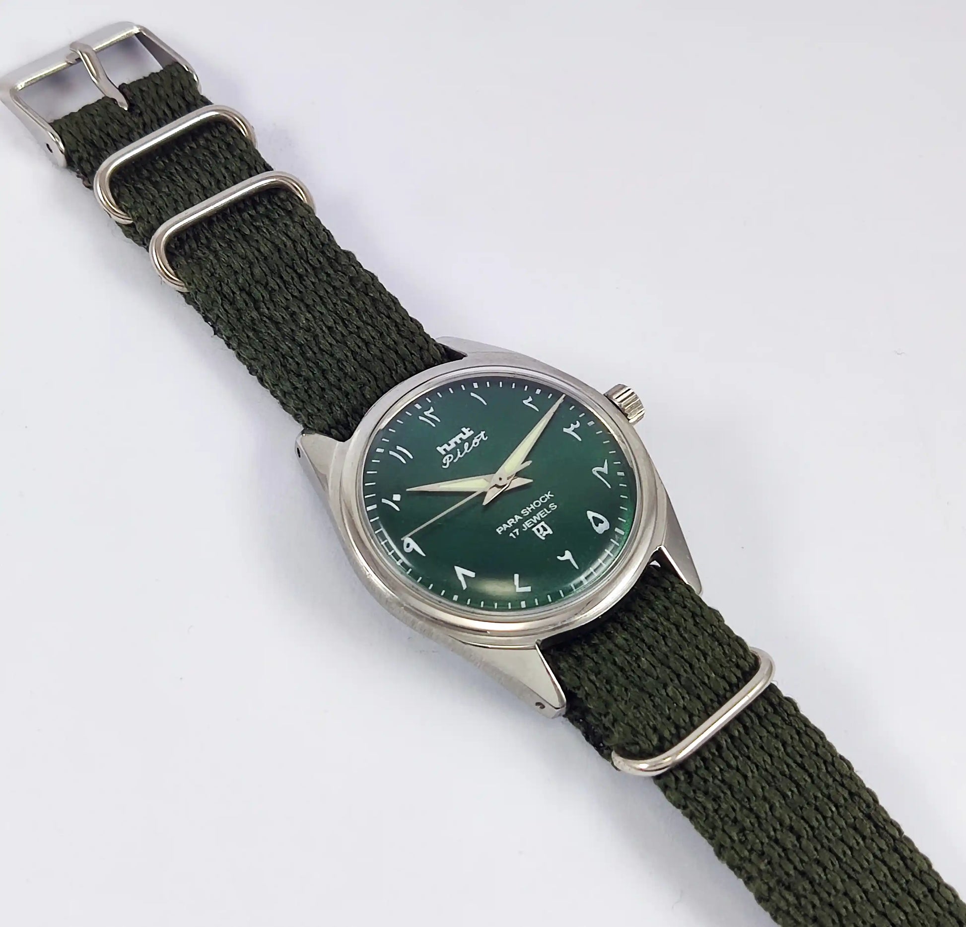 HMT Pilot Arabic Green Dial 17 Jewels Dial Handwinding Watch Discover-Diamonds