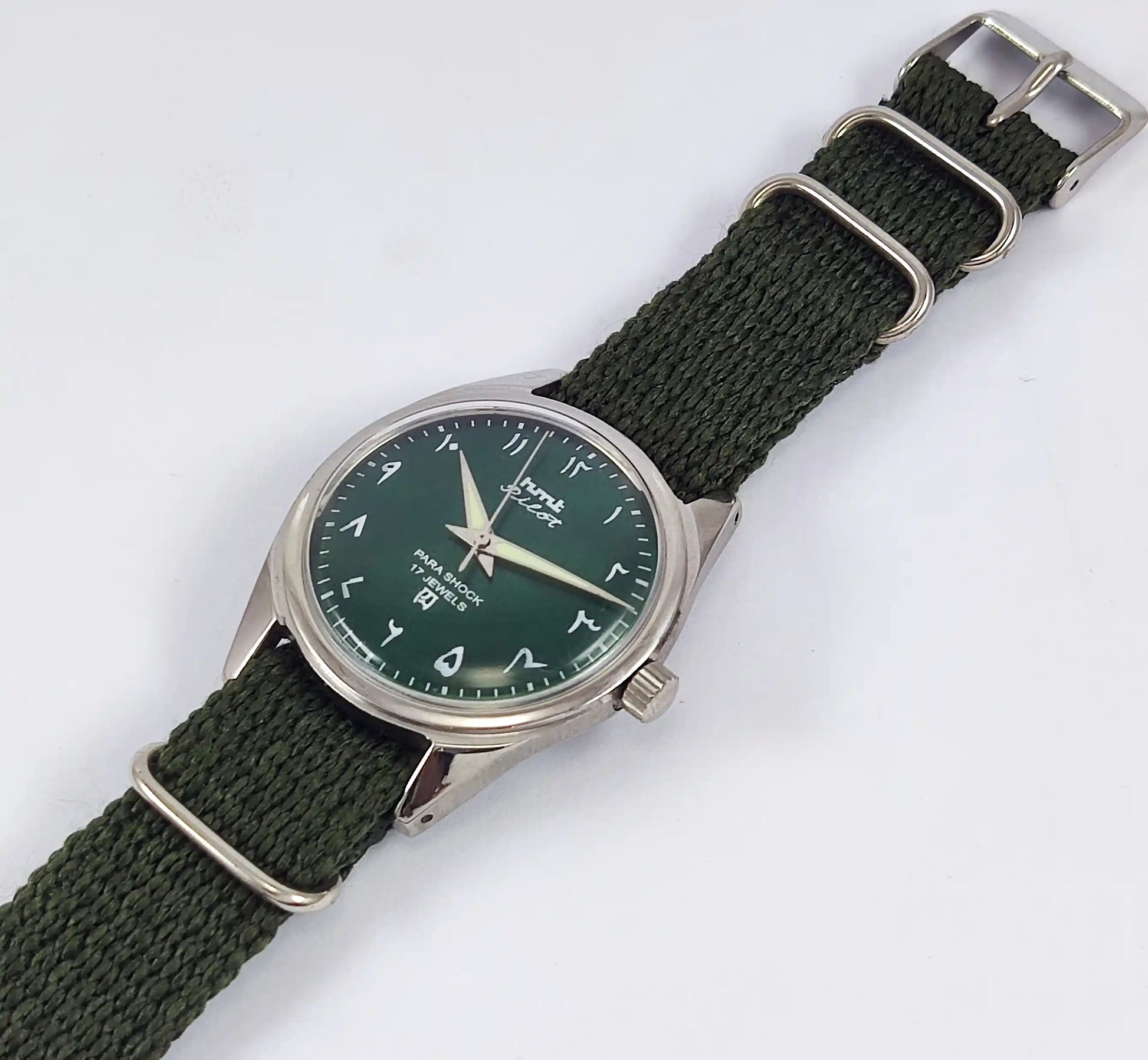 HMT Pilot Arabic Green Dial 17 Jewels Dial Handwinding Watch Discover-Diamonds